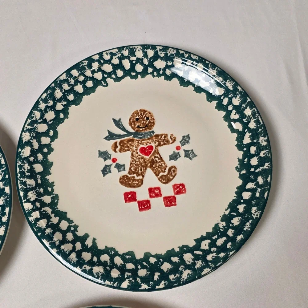 Tienshan Folk Craft Gingerbread Stoneware Set of 4 Dinner Plates‎ 10 3/8
